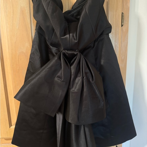 Lulu's Black Asymmetrical Wrap Pencil Dress W/ Bow - Picture 2 of 3